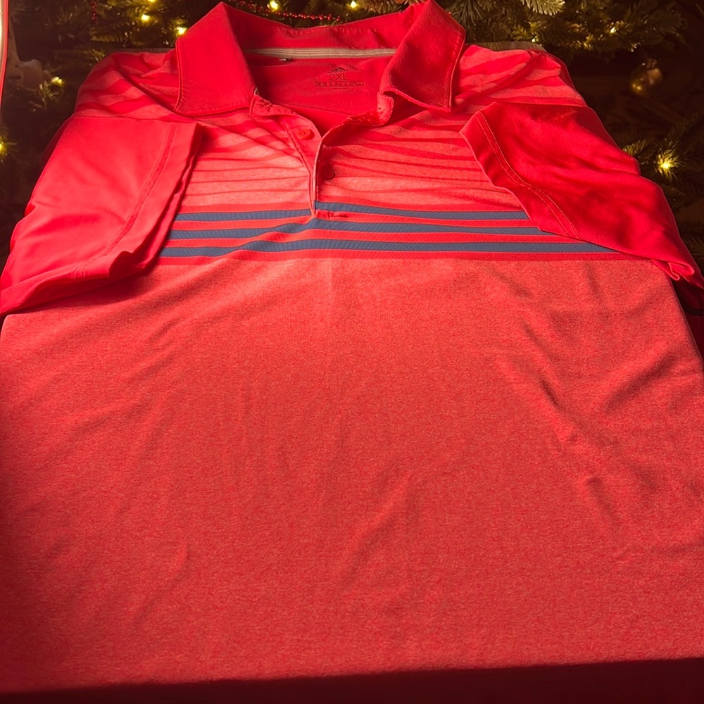 Adidas Mens Striped Performance Polo Color Salmon/Blue Size 2XL